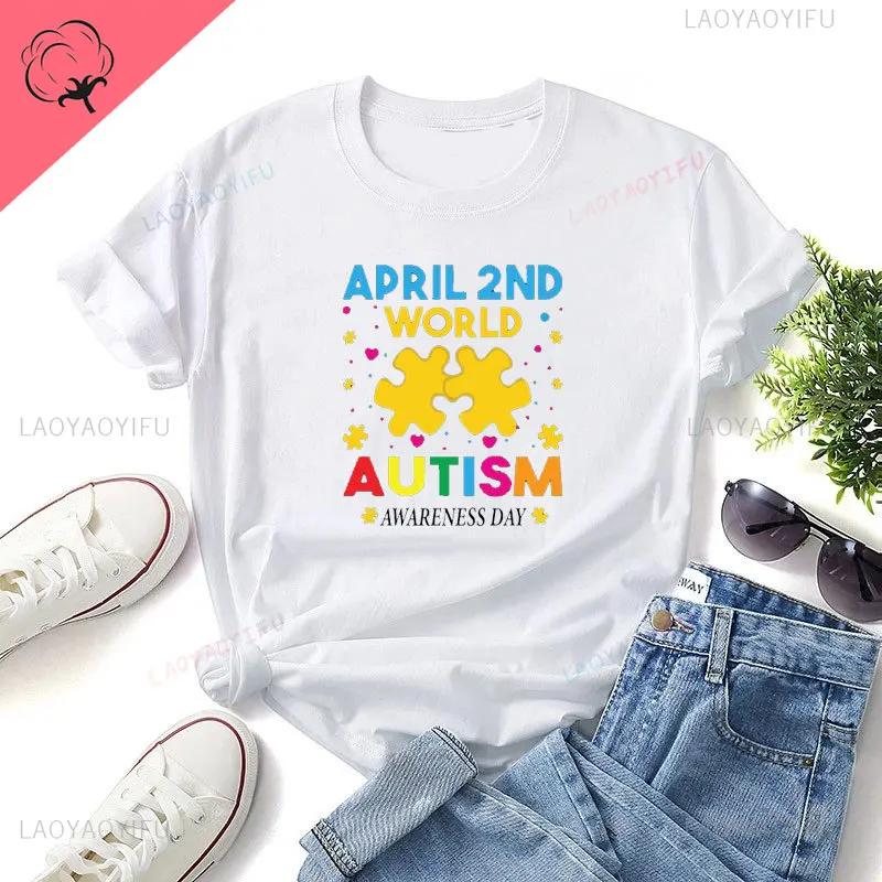 Womens Tshirt Fashion Street Short Sleeve Tops Cotton Shirt Its OK To Be Different Autism Awareness Bears Adults Kids Tops