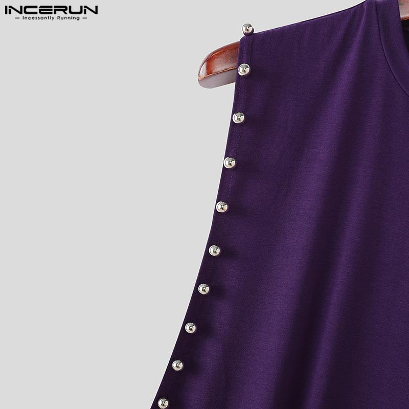 INCERUN Men O Neck Sleeveless Beading High Low Casual Loose Thin Tank Tops