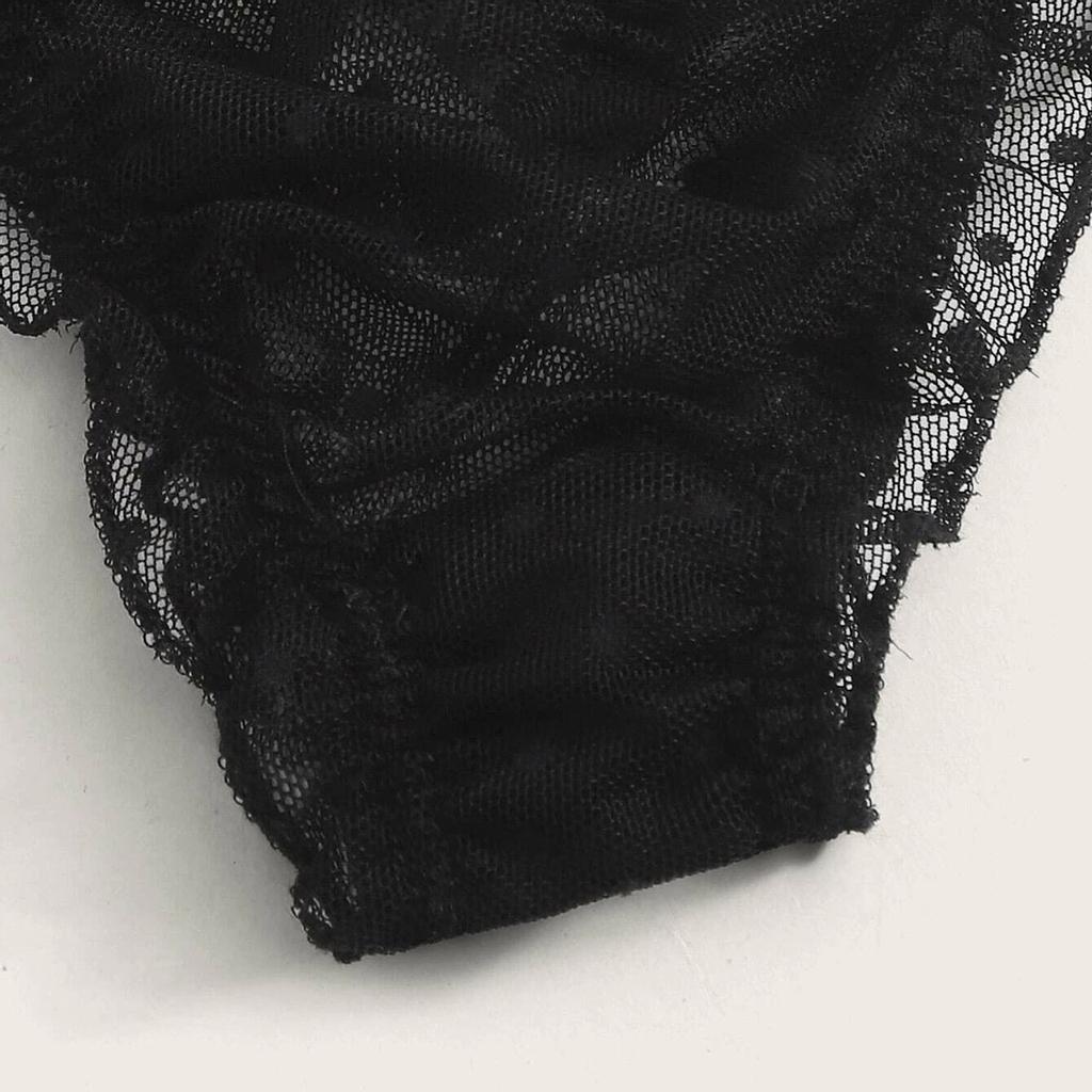 Sexy Women Dot Mesh Lace  Wireless Bra Sexy Bandage Lingerie Thong Set Underwear