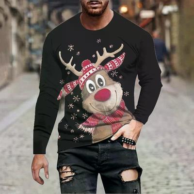 Funny Reindeer 3D Printed T-shirt Men's Christmas Hip-hop Street Wear Long Sleeved T-shirt Harajuku Top Children's T-shirt