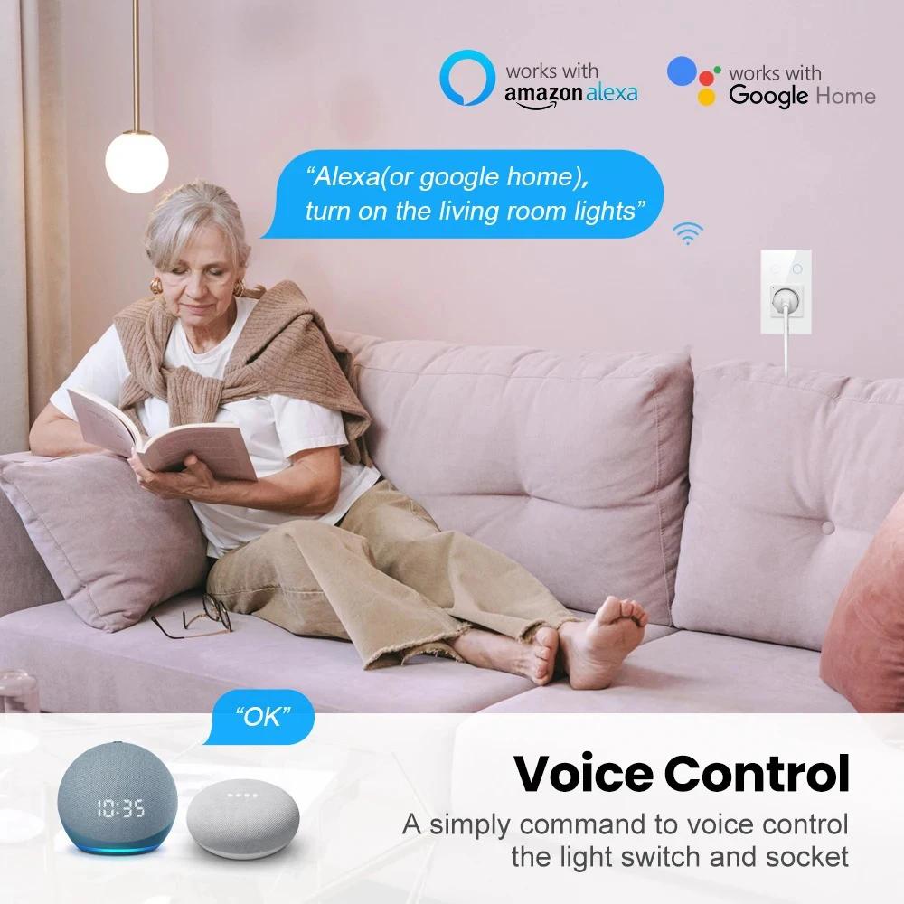 Melery Smart Tuya WiFi Dual UK Socket USB Type-C PD 20W Touch Control,Voice Controls Electricity Monitoring, Alexa Google Home