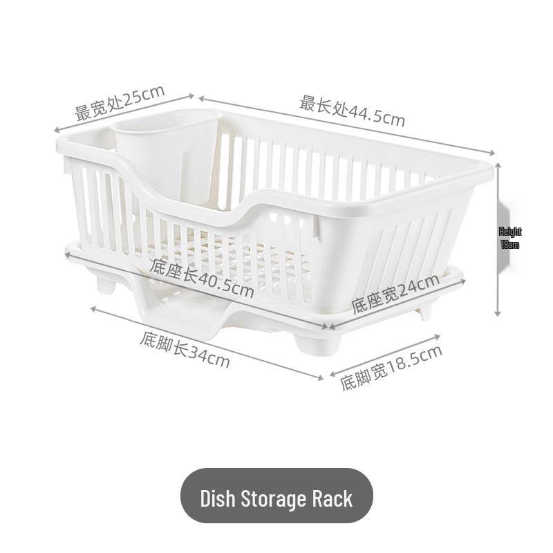 Single Layer Japanese Dish Drying Rack with Chopstick Holder and Water Filter белый