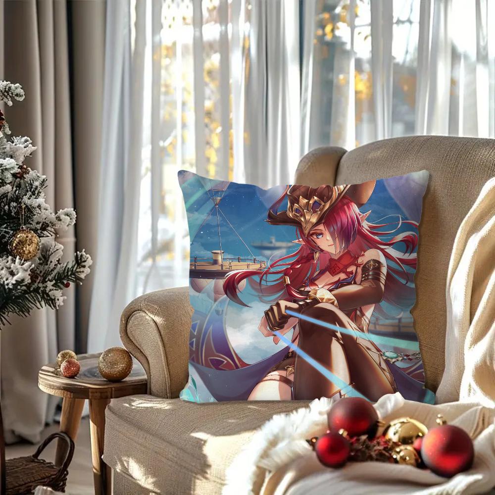 Game Genshin Impact Chasca Pillow Case Square Pillow Bedroom Sofa Leisure Comfort Cushion Car Living Room Home Decoration 40X40