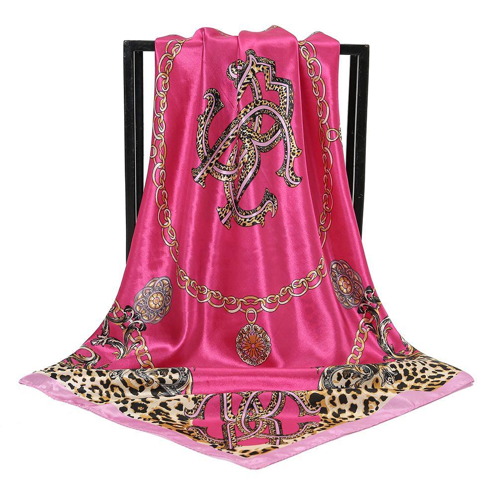 New Leopard Print Chain-embellished Satin Silk Scarf Headband, Versatile and Multi-purpose Faux Silk Scarf, Versatile Small Square Scarf