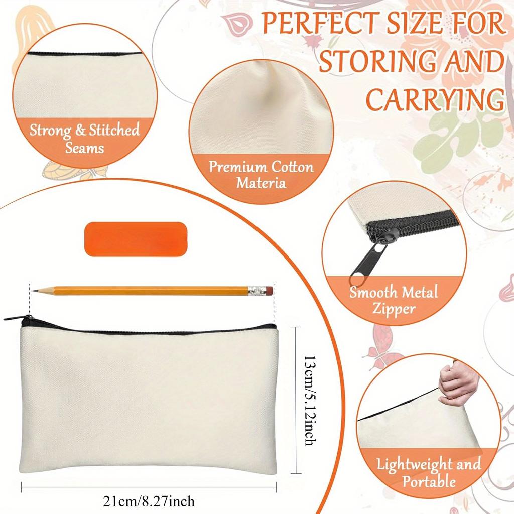 10 Stück Beige Blanko DIY Basteltaschen, Canvas Federmäppchen Blanko Make-up Taschen – Canvas Stiftemäppchen, Canvas Kosmetiktasche, Mehrzweck Reise-Kulturtasche