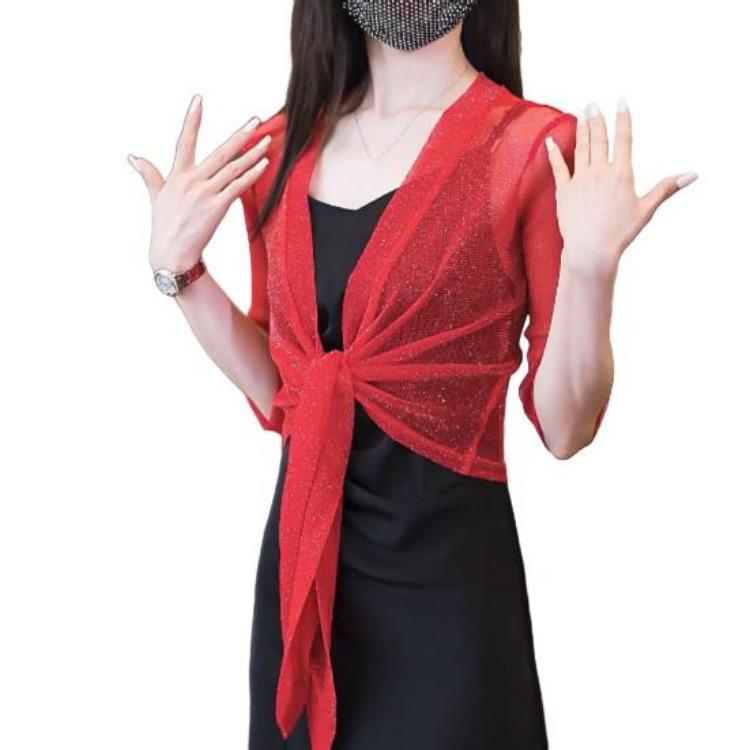 Women Long Sleeve Sunscreen Shirt Loose Fit Solid Color Breathable Thin Cardigan Coat with Lace up красный