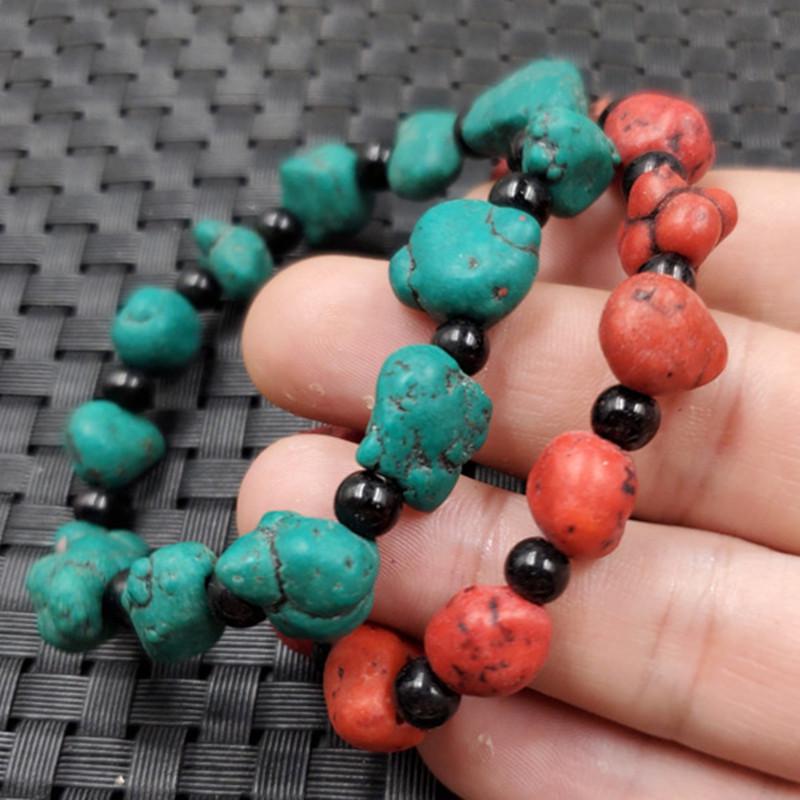 Turquoise and Bloodstone Irregular Shape Retro Bracelets with Imitation Jade Beads зелёный