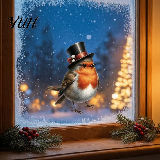Decorative Glass Film for Home Christmas Bird Static Window Stickers, PVC Waterproof Decals Creative Holiday Gift Friends Doors, Removable Stickers