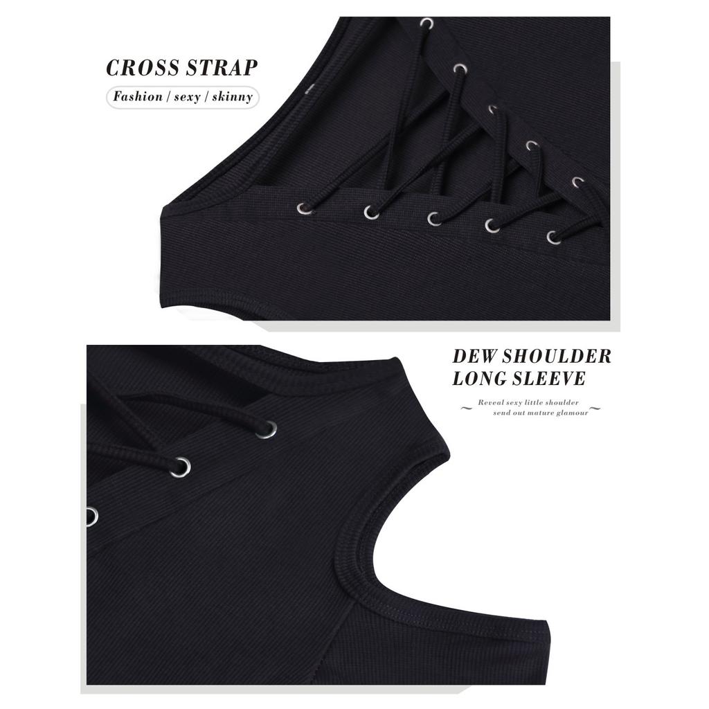 Damen Cold Shoulder Bandage V-Ausschnitt Langarmshirt