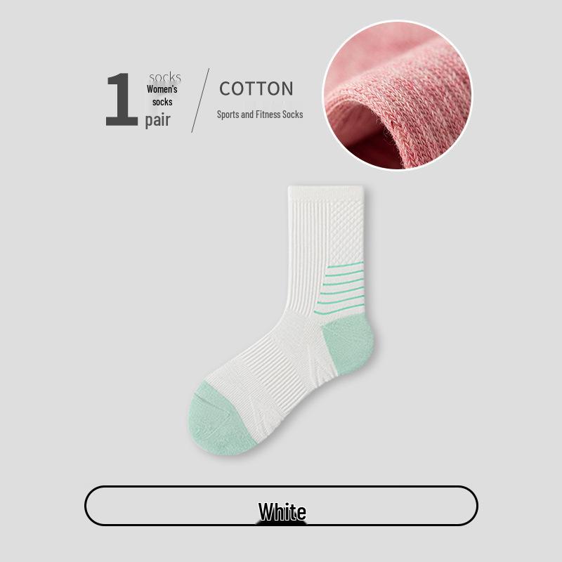 Women's Non-Slip Sweat-Absorbent Terry Running Socks - Mid-Calf for Spring & Autumn