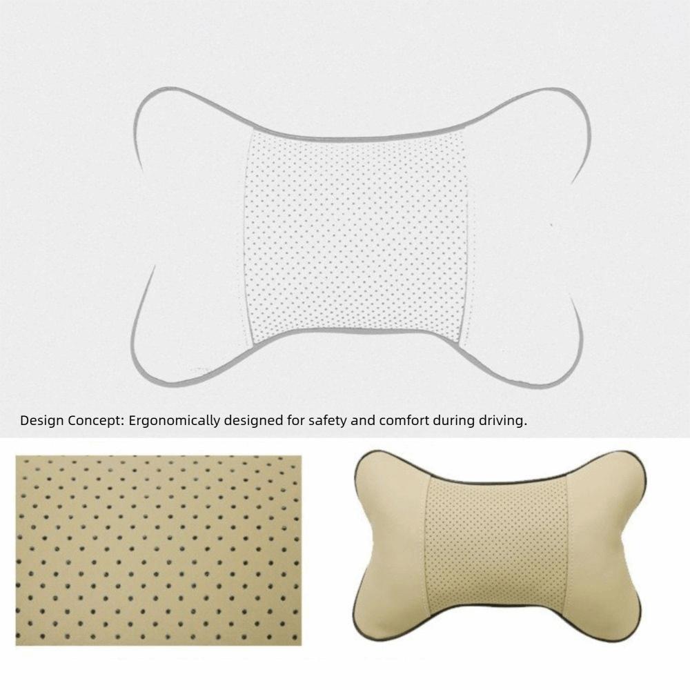 PU Leather Car Neck Support Pillow Elastic Soft Breathable Mesh Cervical Spine Cushion Fiber Fill Universal Headrest Pillow