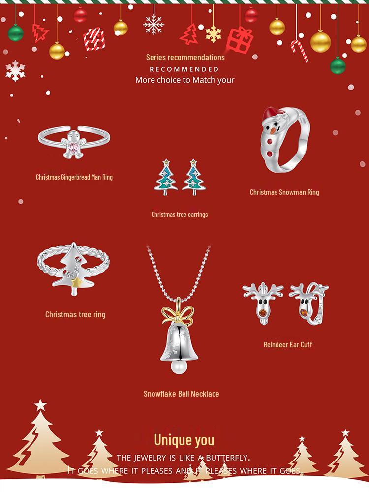 Everlove Adjustable Christmas Tree Open Ring - S925 Sterling Silver Holiday Jewelry for Women