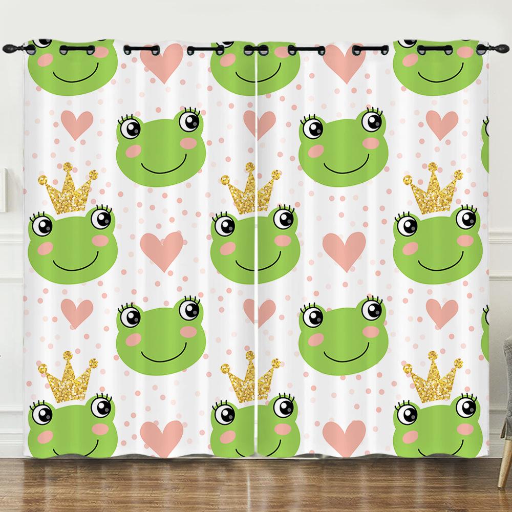 Curtain Cartoon Animal Frog 3D Digital Printing Blackout Curtain Punching