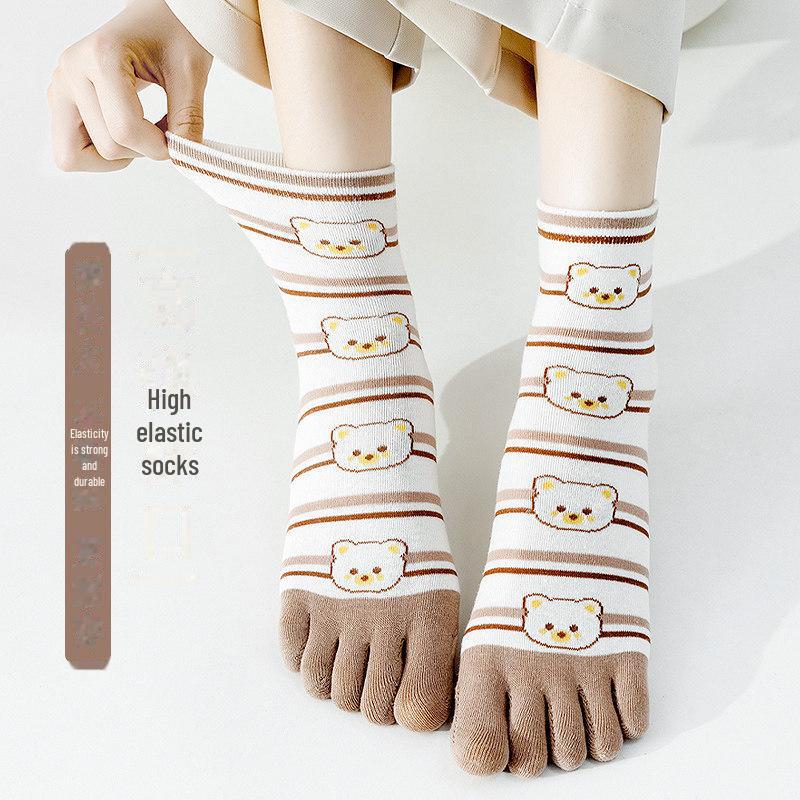 Women's Forest Style Summer Toe Socks: Medium Tube, Thin Cotton, Sweat-Absorbent, Five-Finger Design.