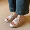 Sheepskin Version~ Thick-soled Retro Straw Woven One-word Sandals Women's Versatile Super Fire Leather Woven Comfortable Commuter Fisherman Shoes
