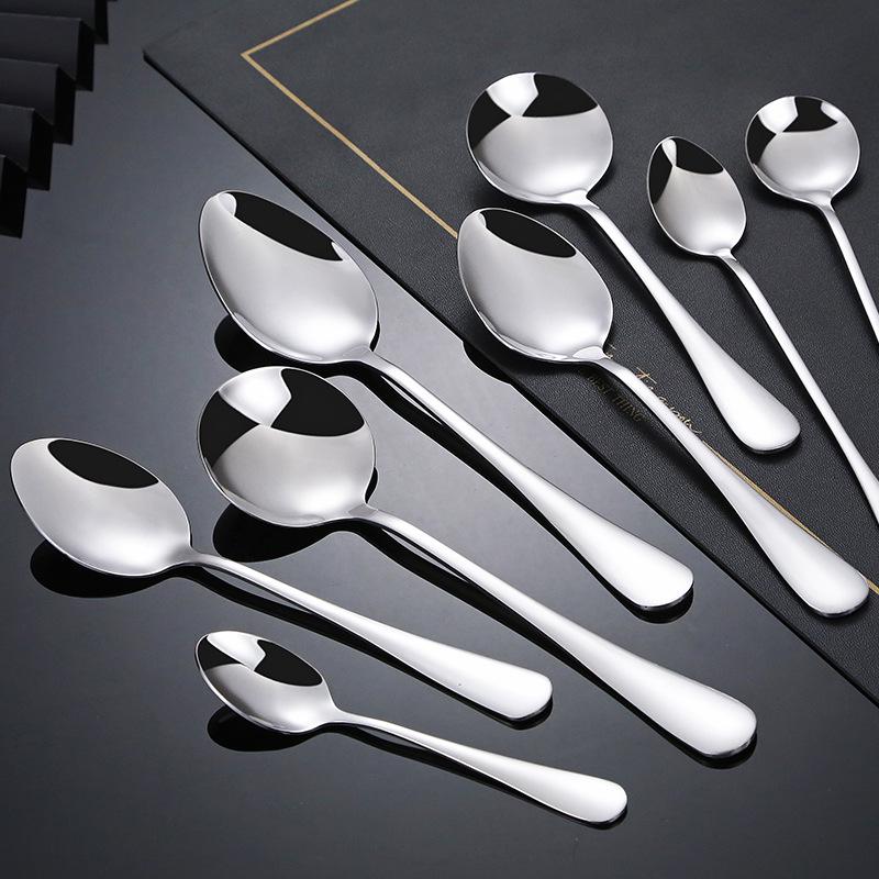 Stainless Steel Long Handle Soup and Dessert Spoon, Round and Thickened for Household Use