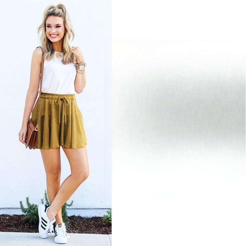 

Летние Тонкие Свободные Повседневные Шорты Женские Большого Размера Брюки Широкие Штанины А-силуэта Кюлоты Эластичная Талия Высокая Посадка Брюки с Широкими Штанинами Женские 6XL имбирный