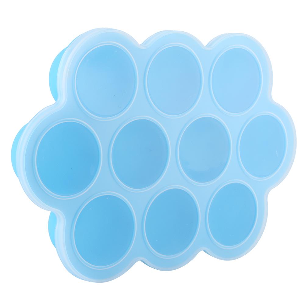 

Silicone Food Freezer Tray 10 Holes Reusable Container with Lid for Homemade Baby Food(Blue ) синий