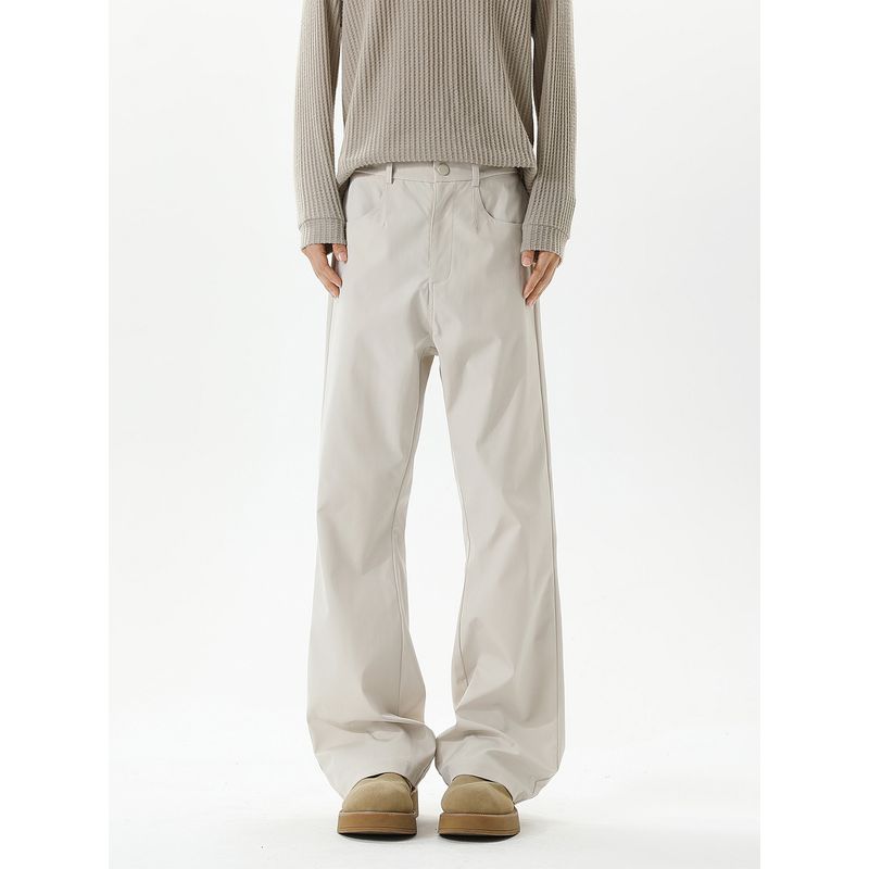 51 Hip-Hop Trendy Vintage-Style Solid Color Straight-Leg Long Pants for Men, Winter American-Style Loose Drape Versatile Fleece-Lined Casual Pants