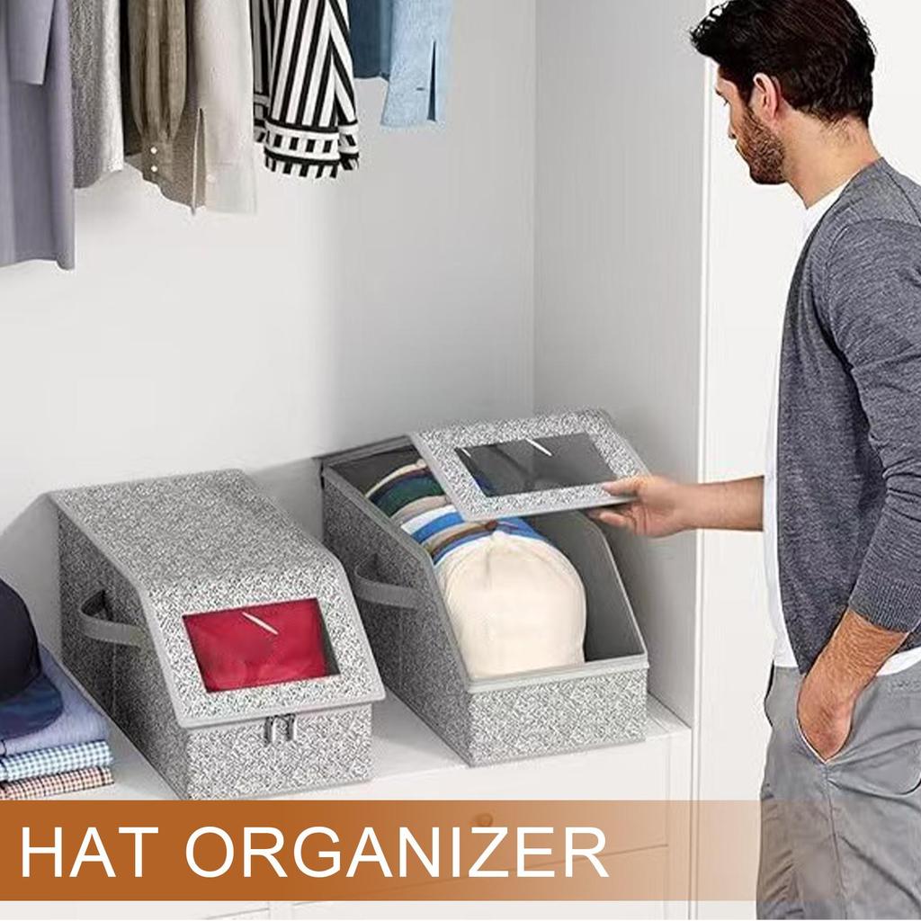 Baseball Cap Storage Box Large Capacity Dustproof Zipper Storage Box Stackable Hat Holder Box Can Hold 24 Caps Hat Organizer