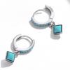 Rockyu Earrings for 925 Turquoise Square Hoop For For Both Pure Accessories Women, Small, Beautiful, Silver, Square, Geometric, Earrings, Diamond,