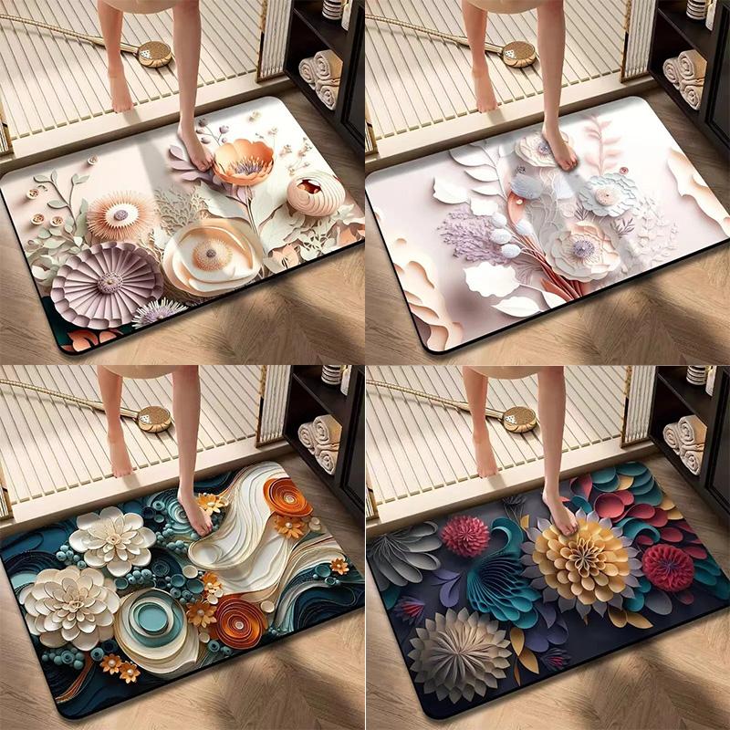 Painted Floral Oil Painting Pattern Door Front Mat Decoration Home Bathroom Floor Mat