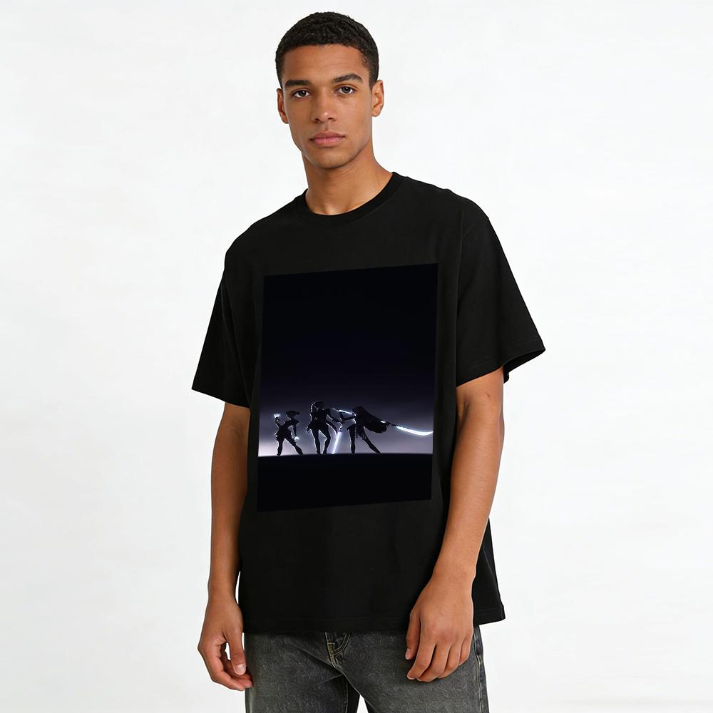Cyberpunk Cool Armed Female Warrior Silhouette Print T-shirt Dark Style Street Trend Loose Top Pure Cotton T-shirt