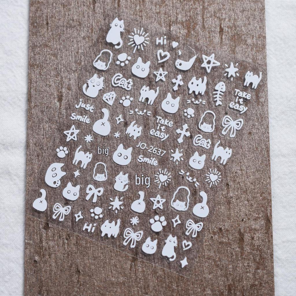 Graffiti Style Cute Cat Bow Nail Decals with Adhesive Backing - Sweet & Cool Nail Art Stickers
