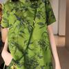 2025 Summer Model, Beautiful Summer with Large Size Short Sleeves, Huge Good-looking Green Printed Top for Women