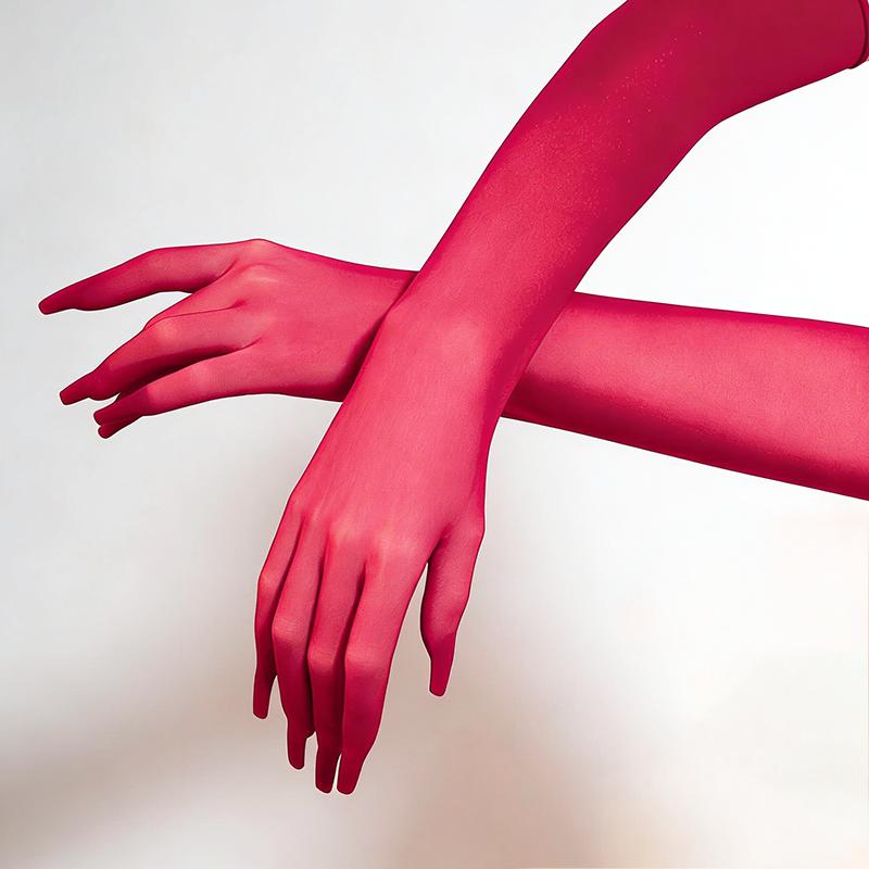 Solide Nylon Ultra-dünn Nahtlos Sexy Hohe Elastizität Enge Strumpfhose Handschuhe Lang Sonnenschutz Damen Tanzparty Nachtclub Cosplay One Size pink