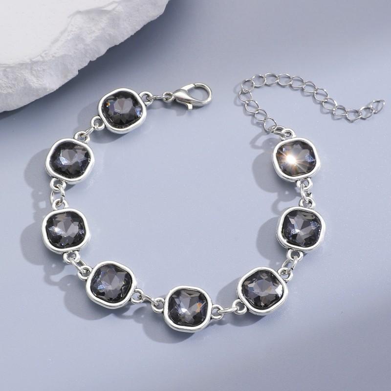 Y2K Sweet Cool Style Grey Square Crystal Earrings Necklaces Women Fashion Punk Simple Texture Bracelets Female Jewelry Gift