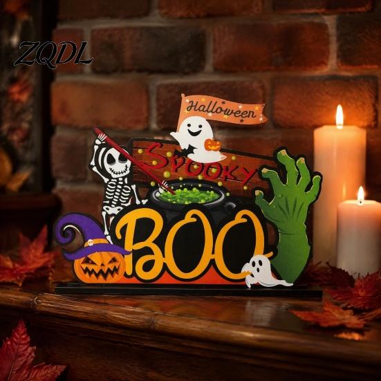 Halloween Party Supplies for Bars Tabletop Decor Signs, Pumpkin Ghost Gnome Wood Centerpiece Blocks, Spooky Goblins Ghosts Table Tiered Tray Ornaments