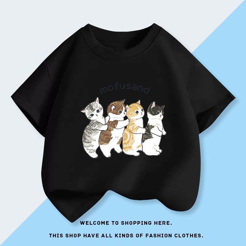 Girl Cat Short Sleeve T-Shirt Summer New Fashion Children's Summer Top