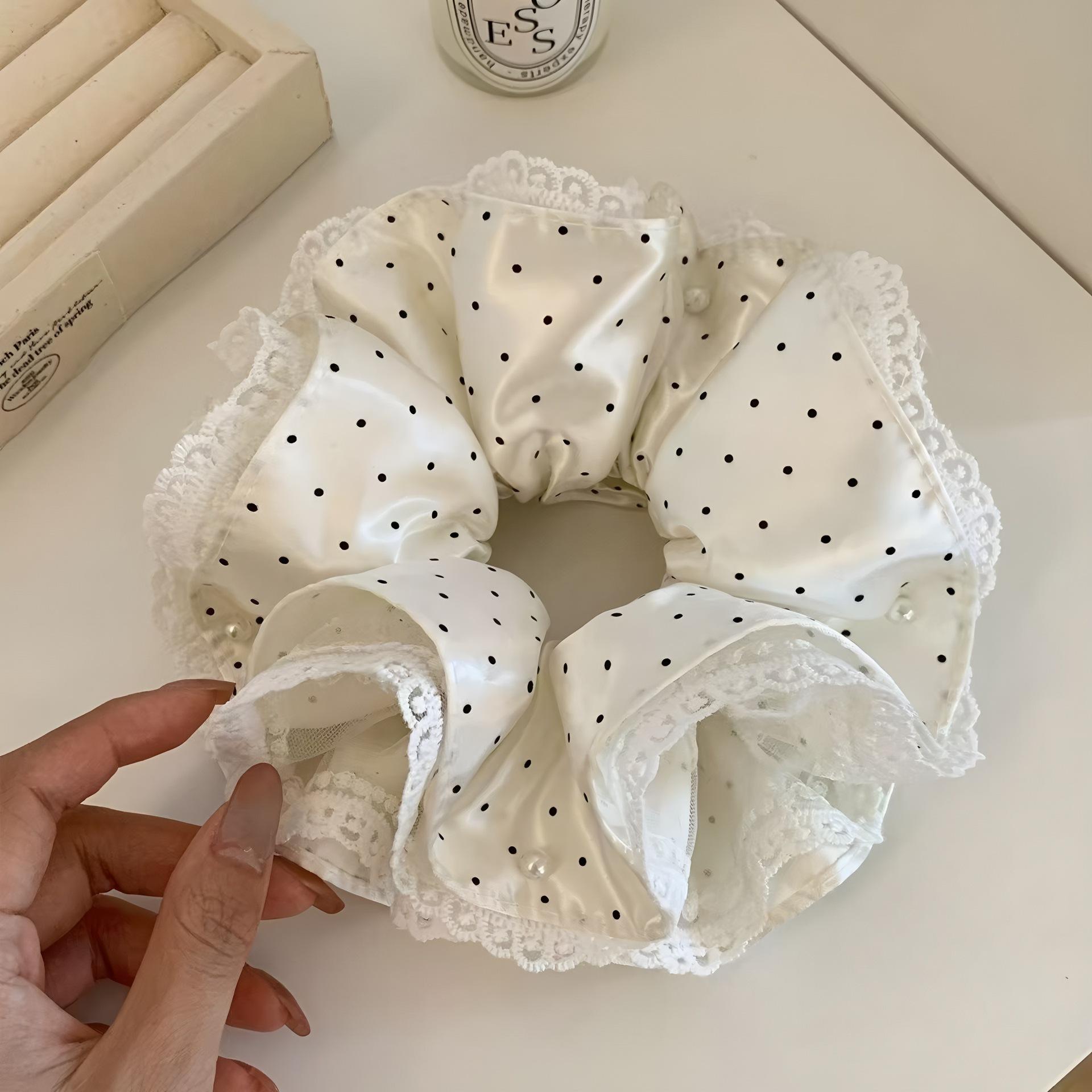 Polka Dot Large Intestine Hair Band Sweet Lace Satin Hair Rope 2026 Pearl Girl Headgear Hair Accessories