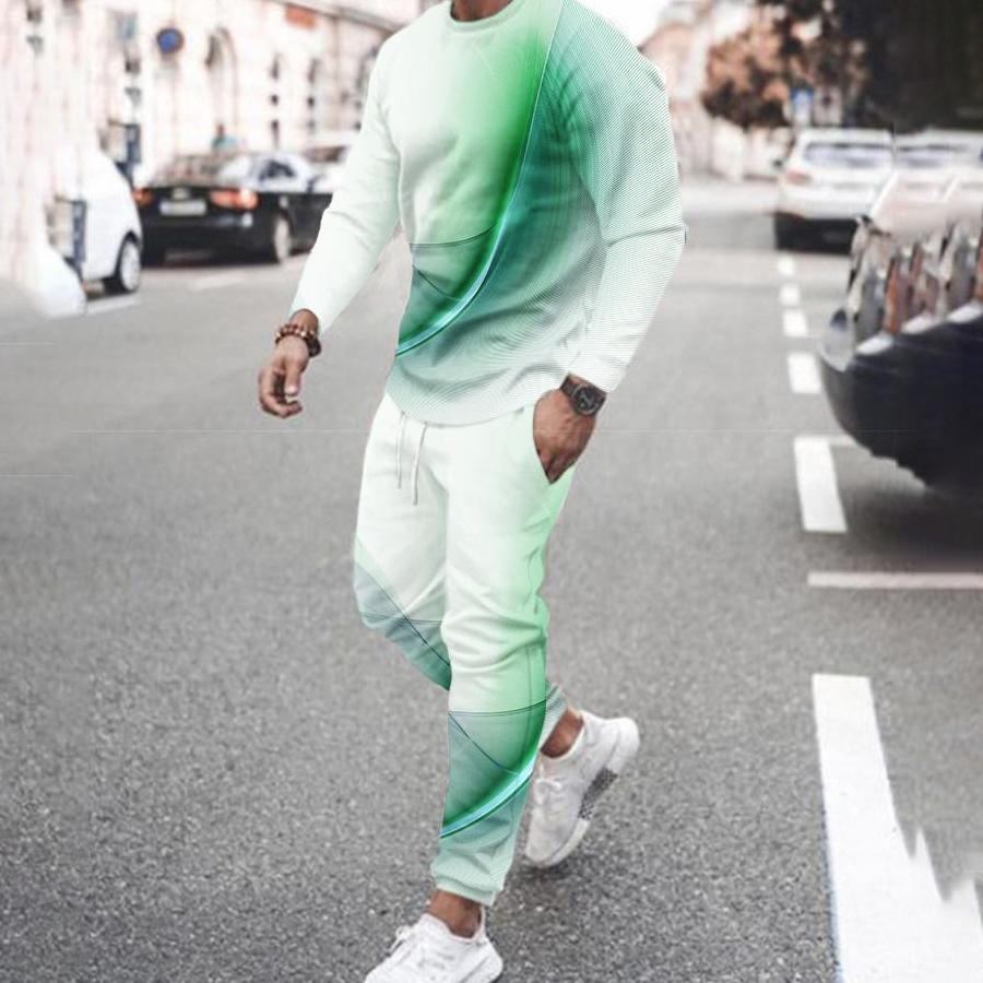 Men's Long Sleeve T-Shirts Sets Abstract Pattern 3D Print Sports T-Shirt Pants Suit Fashion Tracksuit 2-Piece Jogger Outfits