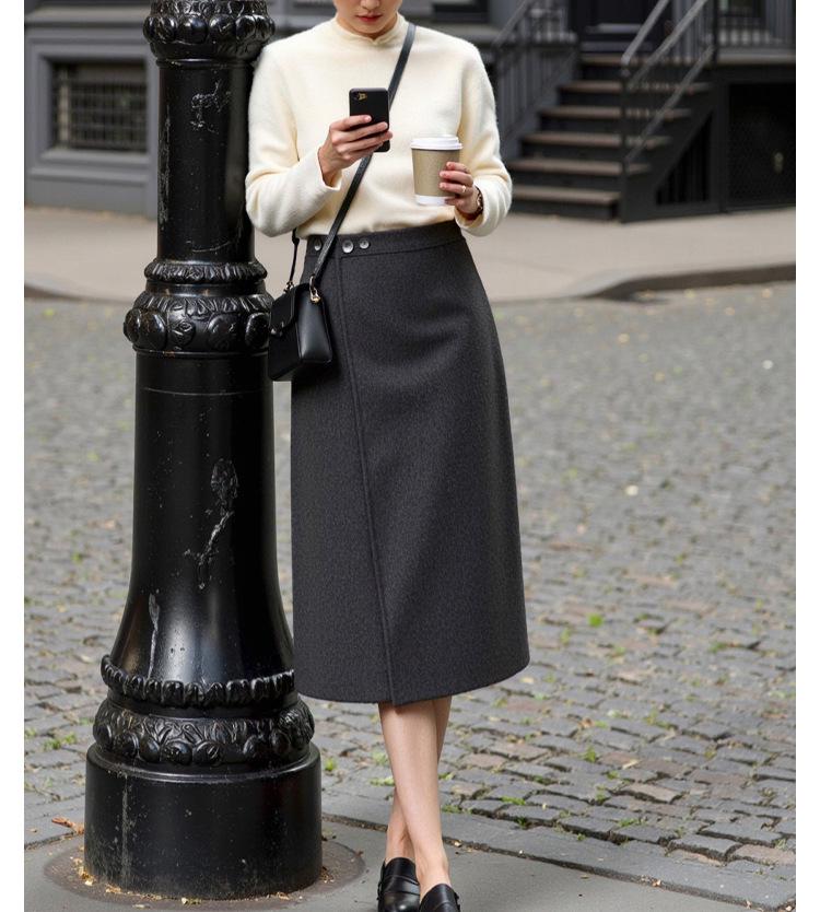 Podzim/Zima 100% Vlna Středně Dlouhá Flanelová Pouzdrová Sukně