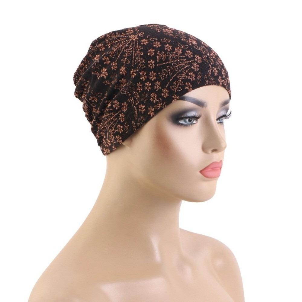 Soft Material Hijab Inner Undercap Glitter Floral Print Chemo Head Wrap For Hair Loss