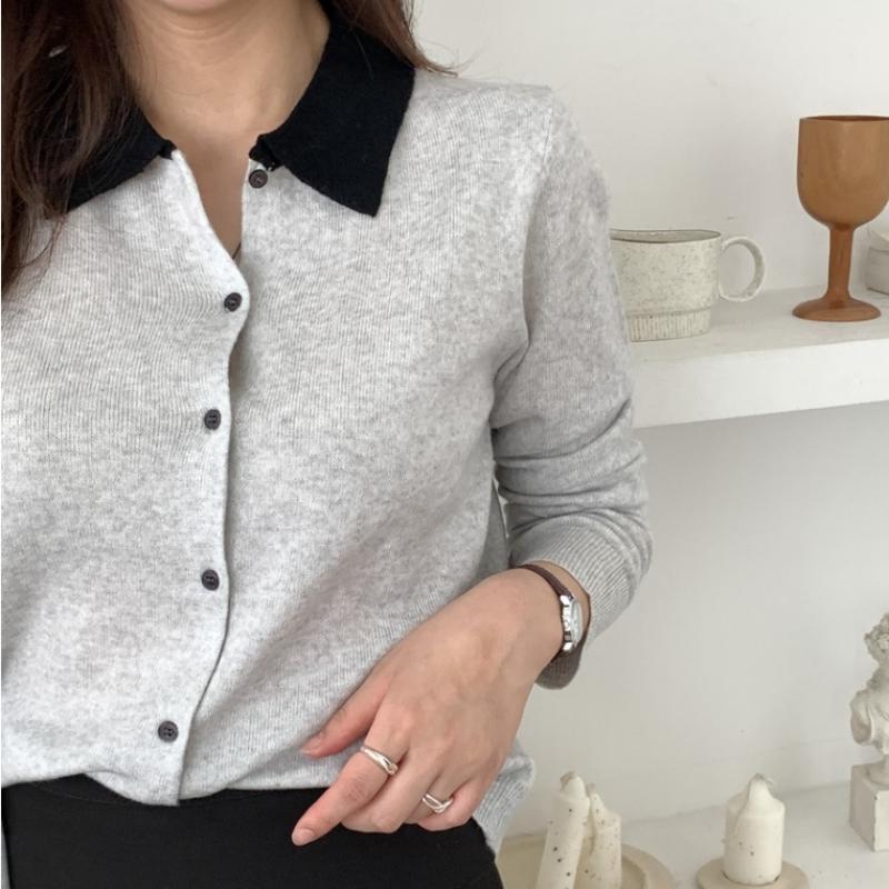 Shop Women S Collared Button Long Sleeve Knit Cardigan White 21dS Wcd260098