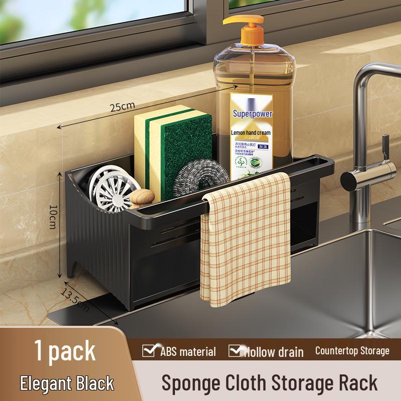 Kitchen Sink Storage Rack: Detergent, Sponge, Wipes, Steel Wire Ball, Drain.