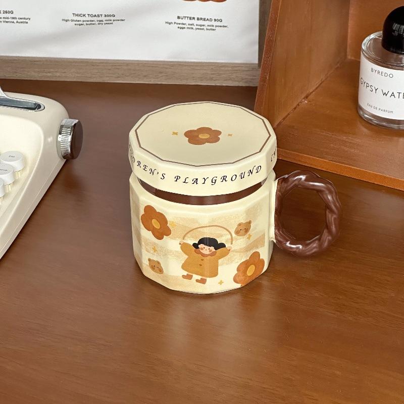 

Maillard Mug Cute Ceramic Cup with Lid Spoon Male and Female Retro Water Cup Office Coffee Milk Cup 401-500ml