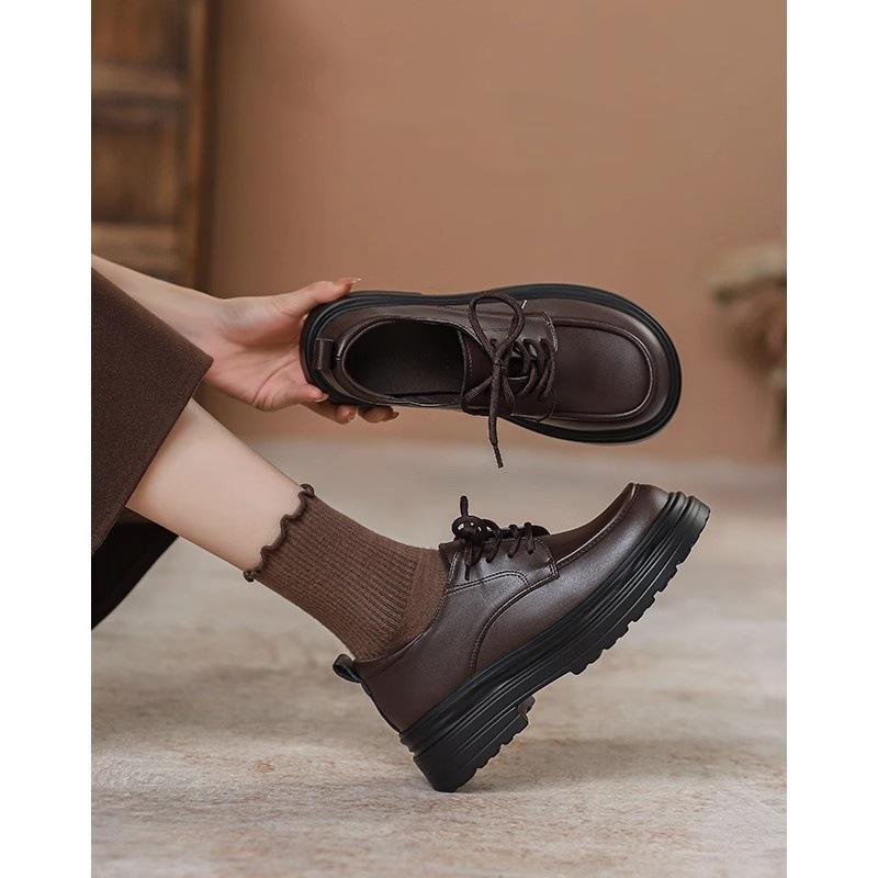 Black small leather shoes women's British style 2025 summer new leather versatile comfortable soft-soled single shoes platform loafers