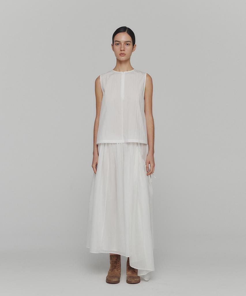 Amomento Drawstring Sheer Shirring Skirt_White