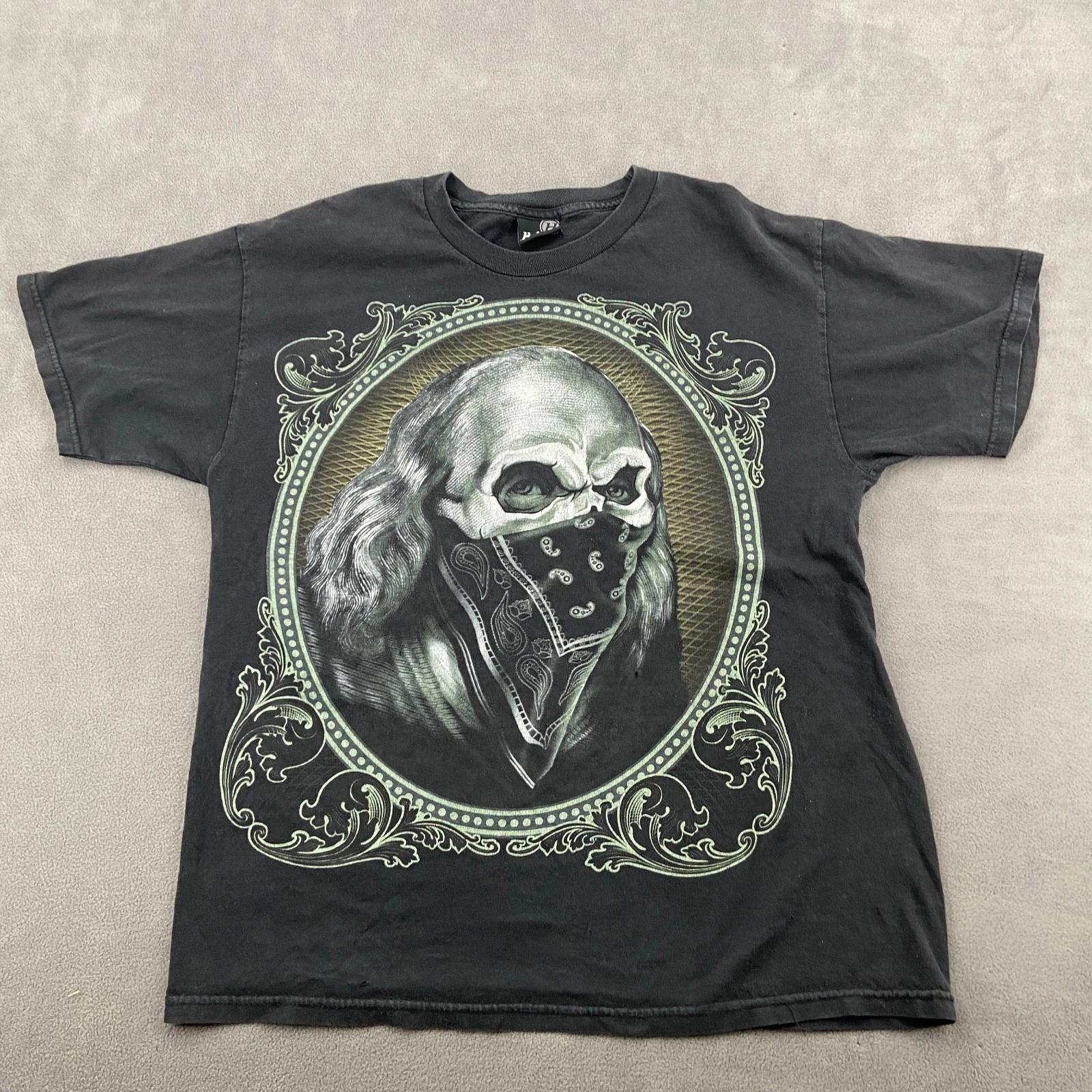 Vintage Grunge Hybrid T Shirt Sz L Black Benjamin Franklin Wearing a Bandana S