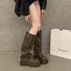 Vintage Platform Thick Sole Woman Knight High Boots Fashion Belt Buckle Long Booties Botas De Inverno Feminina