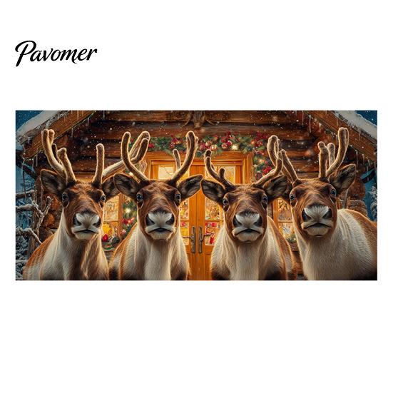Seasonal Celebration Props Christmas Garage Door Cover, Winter Reindeer Barn/Santa Shop/Nativity Scene Holiday Party Backdrop Banner, Large