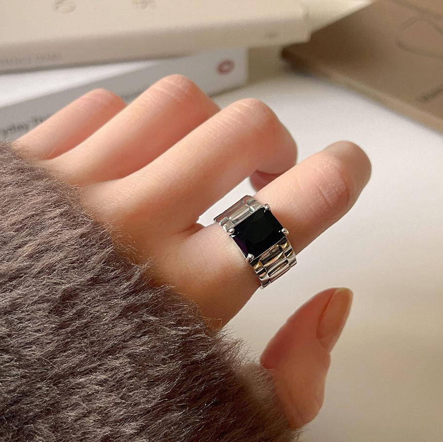 Xiaomi BFCLUB Silver Color Simple Black Punk Rings For Women Geometric Fashion Open Adjustable Handmade Party Jewelry Gift Allergy