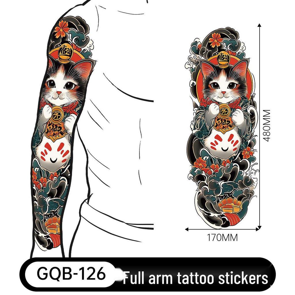 Adesivo Tatuaggio Completo per Braccio Uomo: Design Realistico Impermeabile, Motivo Tigre e Teschio