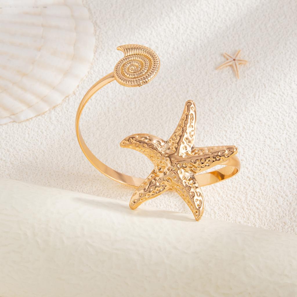 2025 Trendy Starfish Open Cuff Bangles Adjustable Armband Silver Gold Color Punk Flower Conch Geometric Upper Arm Bracelet for Women Beach Jewelry