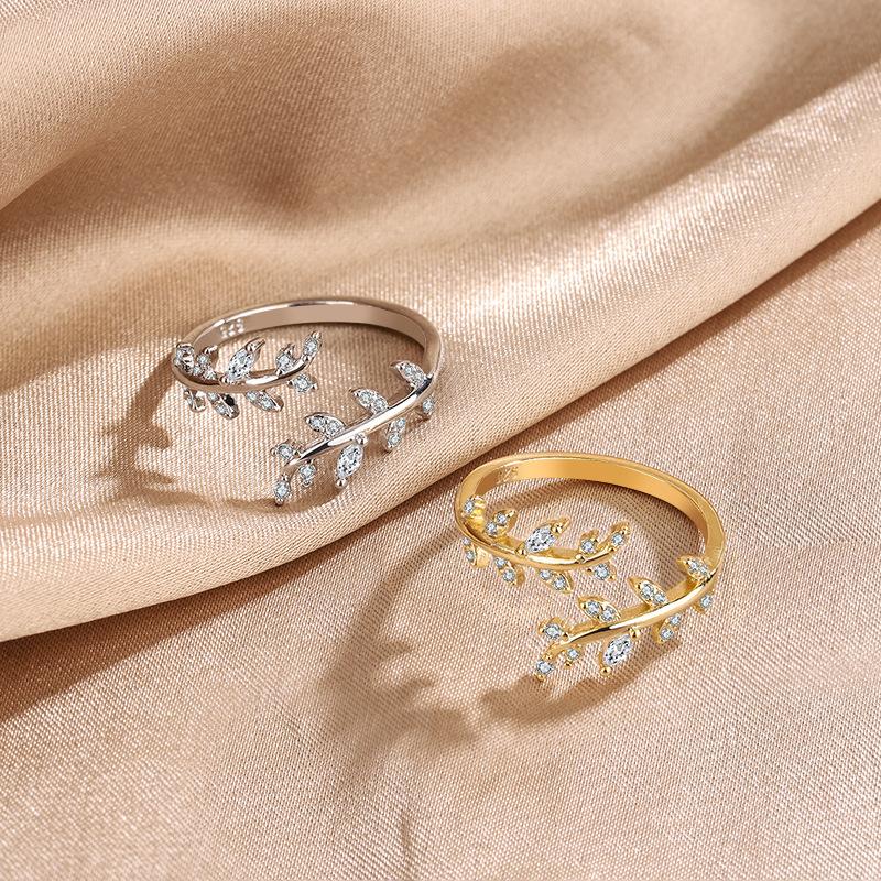 925 Silver Gold Adjustable Branch Zircon Women's Ring Wedding Fine Jewelry Offers With