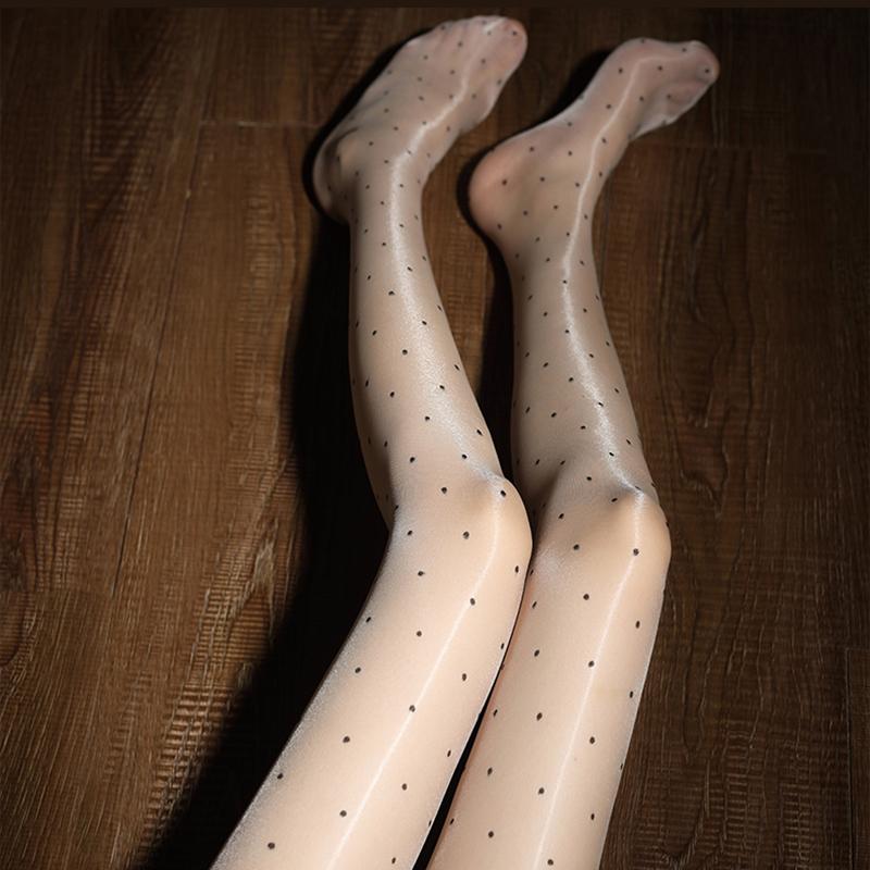 Luxury Aurora Series Polka Dot Tights Foot Shaped Design Sheer To Waist Pantyhose Night Club Oil Shiny Stockings For Women
